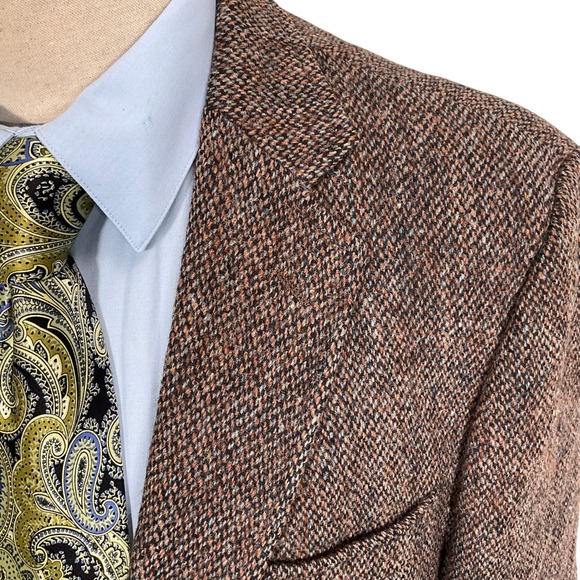 Stanley Blacker Harris Tweed Blazer Mens 45 Brown Black Scottish Wool Jacket USA